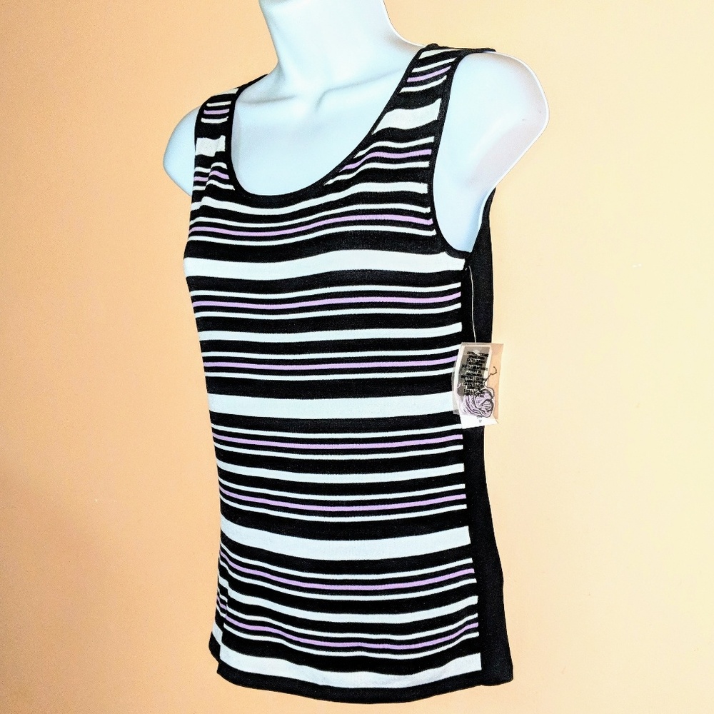 Tahari Career Top w/black and lilac color stripes